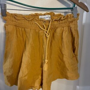 Abercrombie & Fitch Yellow High Waist Linen Shorts